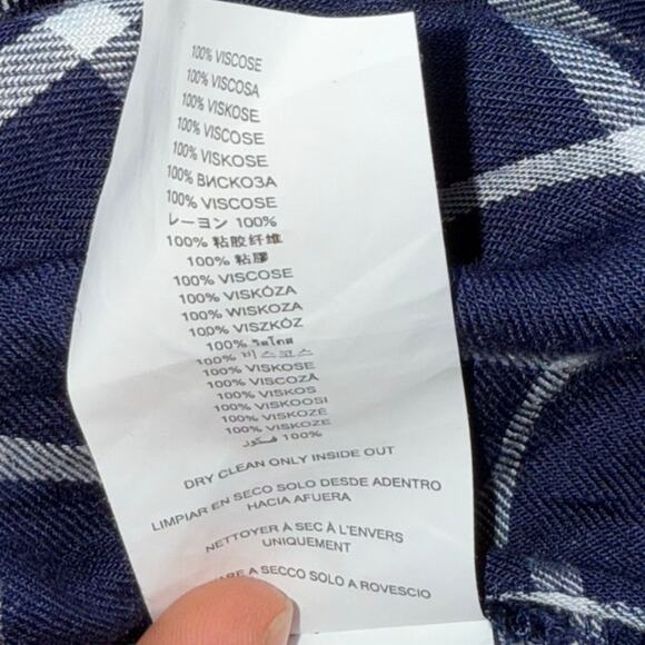 Michael Michael Kors Plaid Blouse Women’s L Navy White Gold Button Top Work - Picture 12 of 14